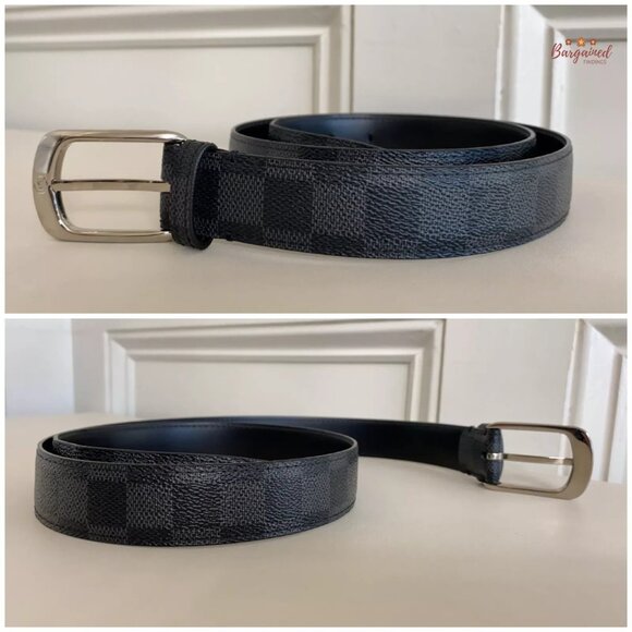 Authentic Louis Vuitton Canvas Leather Damier Graphite Ellipse Buckle Belt 90/36 - Picture 10 of 13
